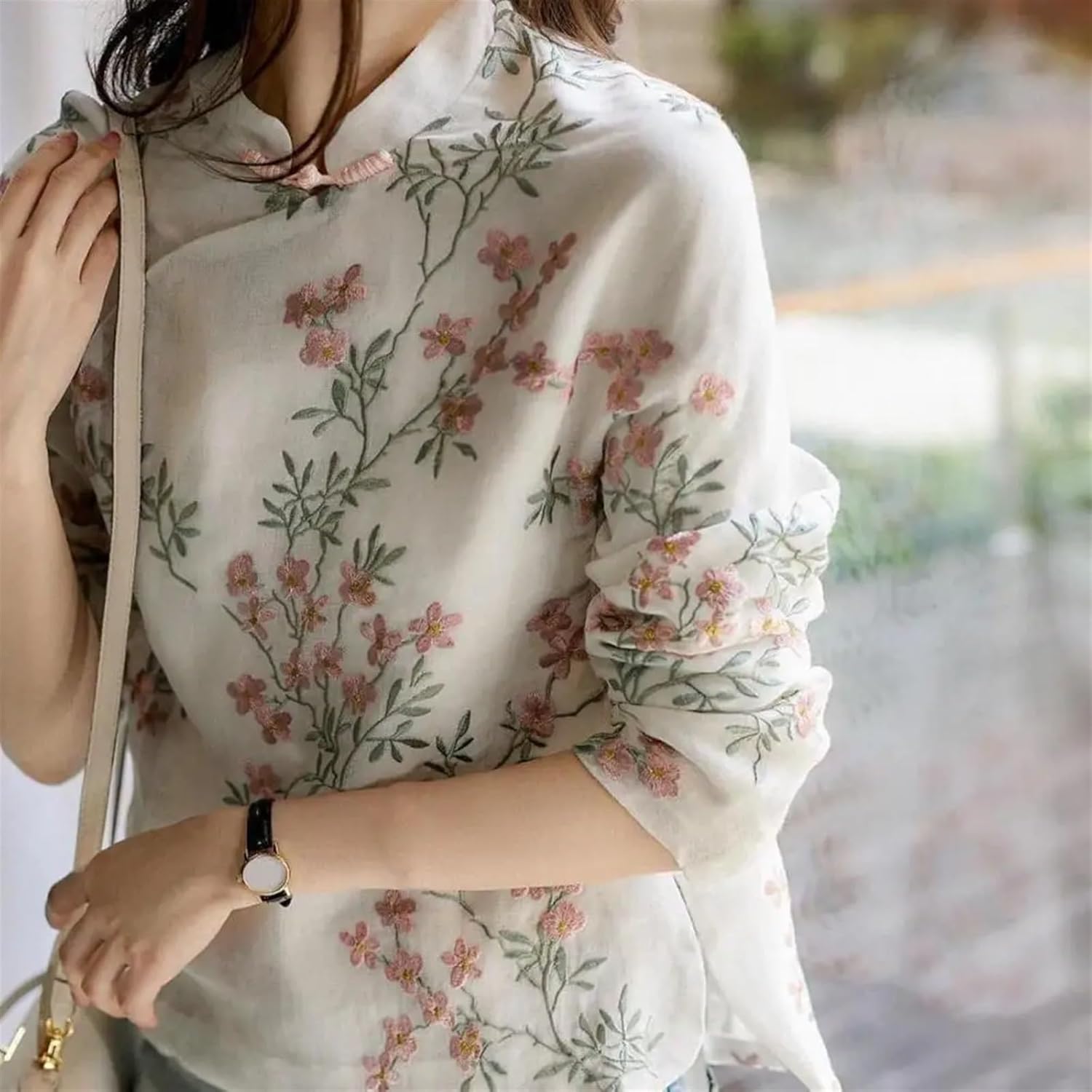 Blouse Soft Women Shirt Chinese Style Long Sleeve Cheongsam Shirt All Match - Image 3