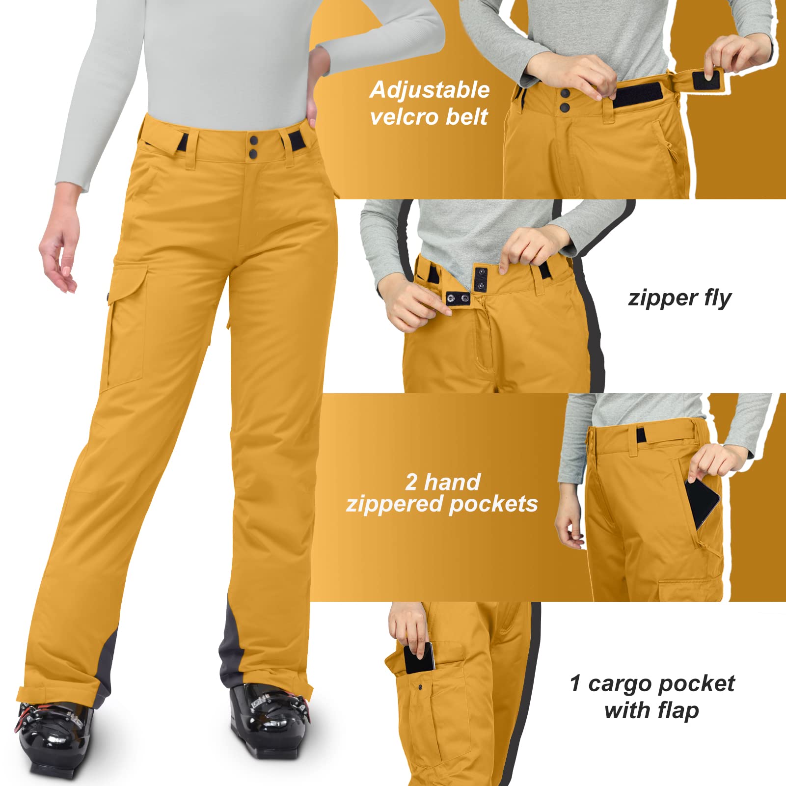 33,000ft Pantaloni da sci da donna, impermeabili, antivento, in softshell, con calda imbottitura, per escursionismo