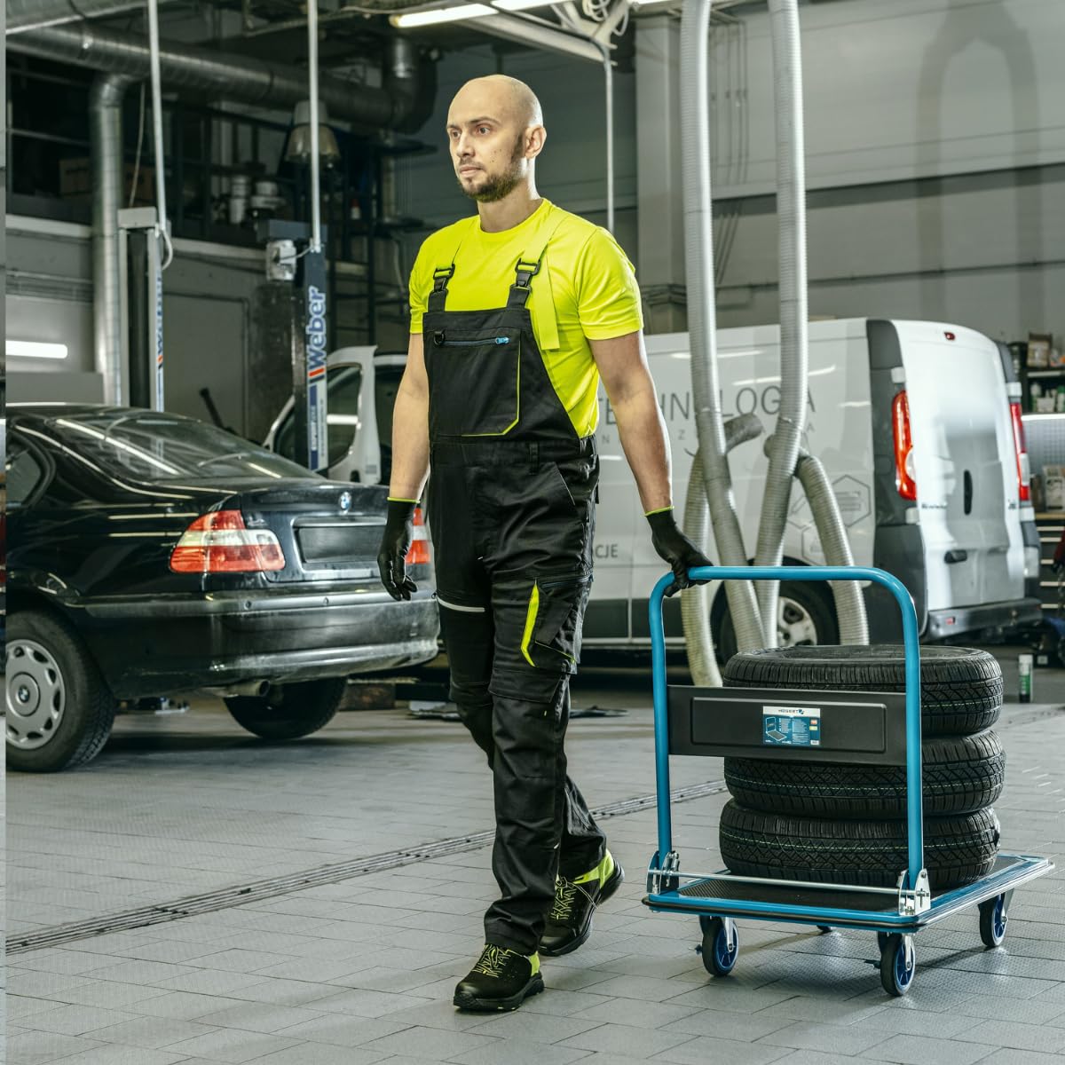 Högert Technik - Wózek ręczny Heavy Duty 900 x 600 mm – nośność do 300 kg – kierownica – uchwyty do wózka transportowego