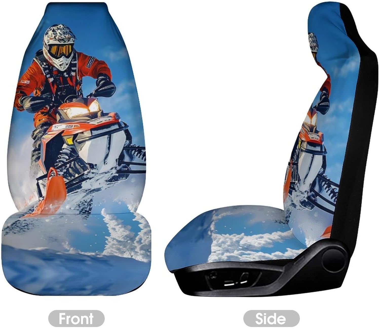Snowmobile Action Snowy Scene Car Seat Covers Universal Car Front Seats Protector Auto Interior Accessories 2PCS