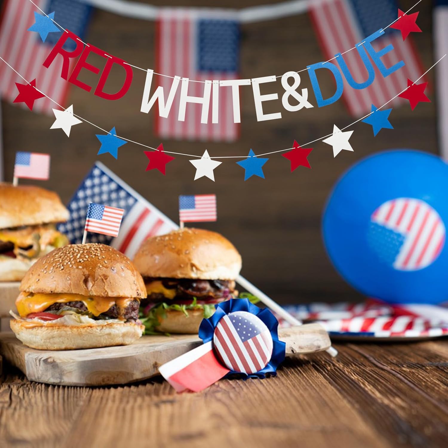 Red White & Due Banner - Patriotic Baby Shower Garland, 4th of July Baby Shower Banner, USA Theme Nursery Decorations, Independence Day Party Backdrop