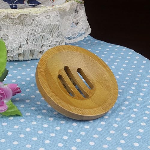Miniatura 7 de AKOAK Jabonera de madera de bambú natural de forma redonda para ducha, mostrador, fregadero, baño, 1 unidad