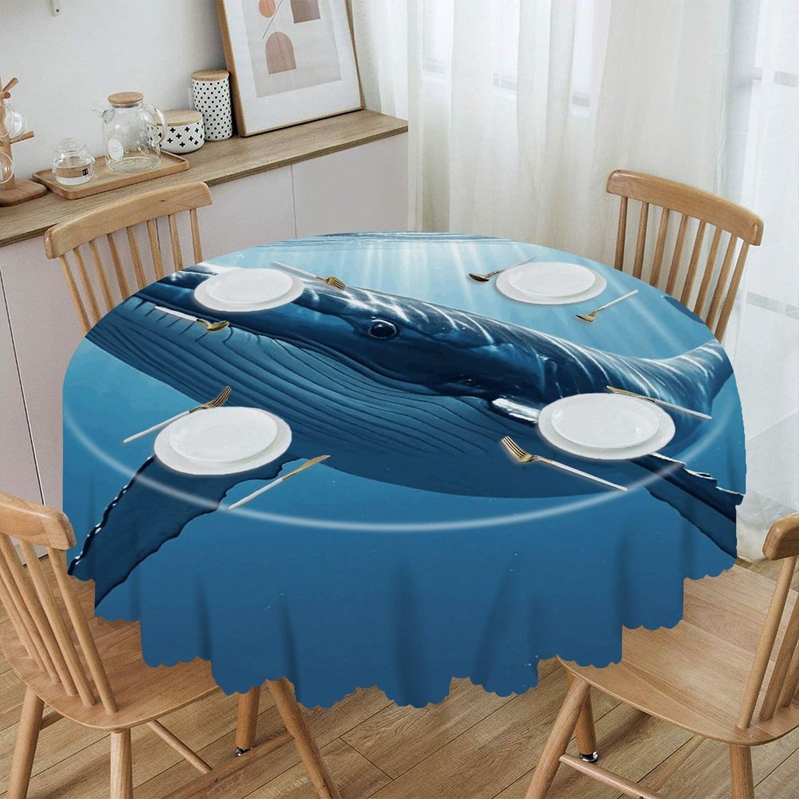 LZQPOEAS Swimming Fish Png Round Tablecloth Rustic Circle Table Cloth Wrinkle Resistant Decor Tablecloth Waterproof Washable Table Cover for Kitchen Party Dining Table 60 Inch