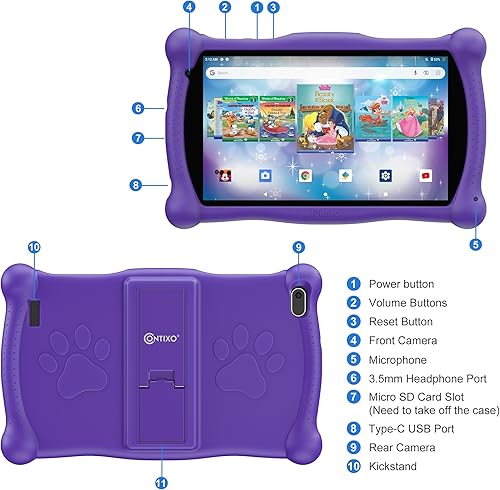 Miniatura 9 de Contixo Tablet V10 para niños, HD de 7 pulgadas, de 3 a 7 años, tableta para niños pequeños con cámara, control parental, 32 GB, WiFi, incluye más