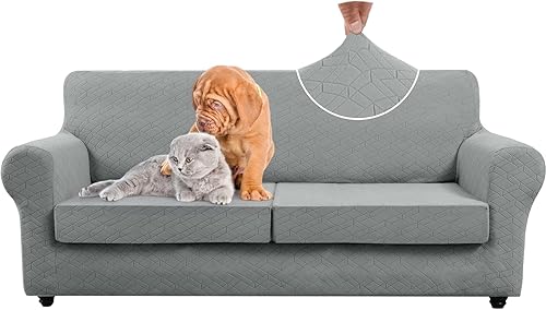 Funda de sofá de 4 piezas, adecuada para 2 cojines extra grandes y 2 fundas de cojín de gran tamaño, funda protectora para muebles de mascotas (gris