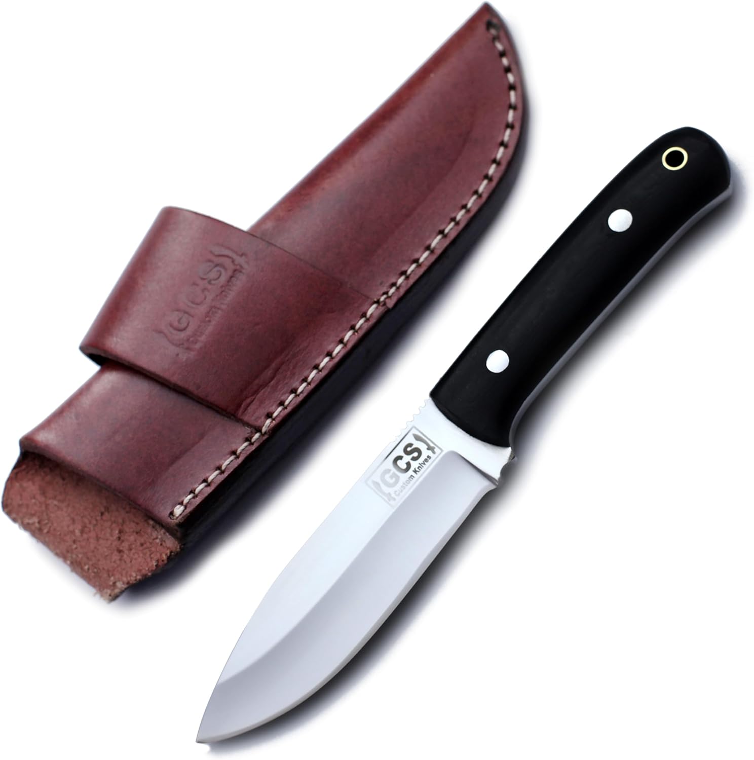 GCS Handmade G10 Handle D2 Tool Steel Tactical Hunting Knife with leather sheath Full tang blade designed for Hunting & EDC GCS 161
