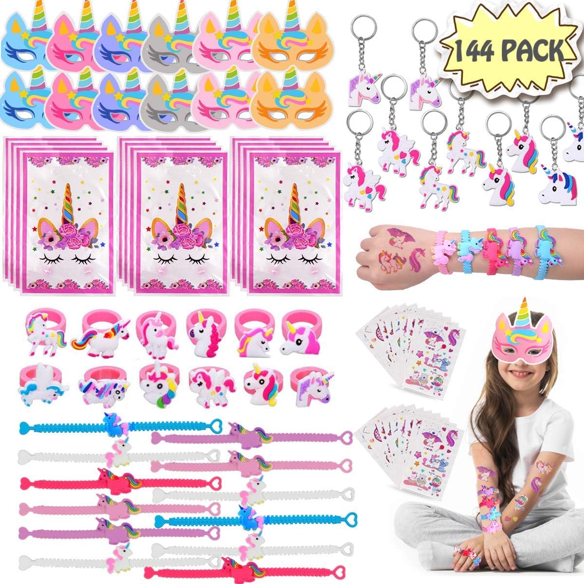 144 Pack Unicorn Party Favors for Kids