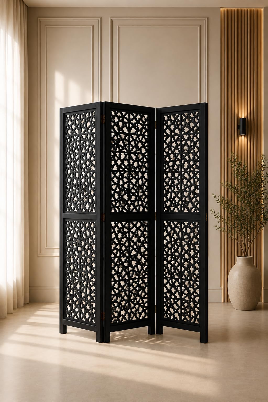 3 Panel Folding Room Divider – 6 Feet Tall Room Partition Screen – Portable Privacy Divider for Bedroom, Living Room, Office (Black)-image-43