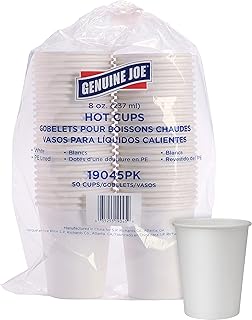 Genuine Joe GJO19045PK Polyurethane-Lined Single-Wall Disposable Hot Cup, 8-Ounce Capacity, White (Pack of 50)