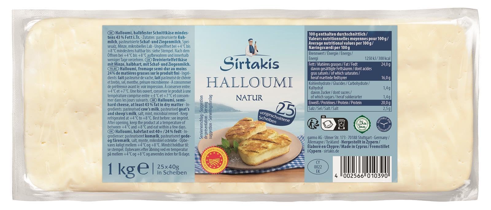 Sirtakis Halloumi-Käse geschnitten - 2x 1kg - Grillkäse aus Zypern | als Halloumi-Burger | als Beilage zu Nudel- und Reisgerichten | für Grill, Ofen und Pfanne | verfeinert mit Minze