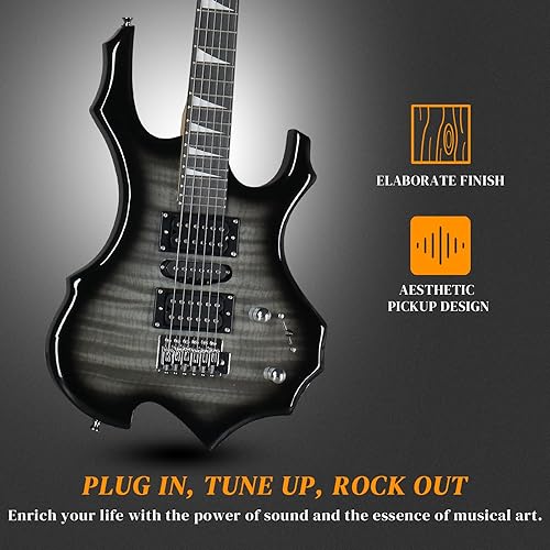 Vista 18 de Ktaxon Burning Fire Design - Kit de guitarra eléctrica HSH Pickup de 39 pulgadas, juego de guitarra eléctrica para principiantes con amplificador