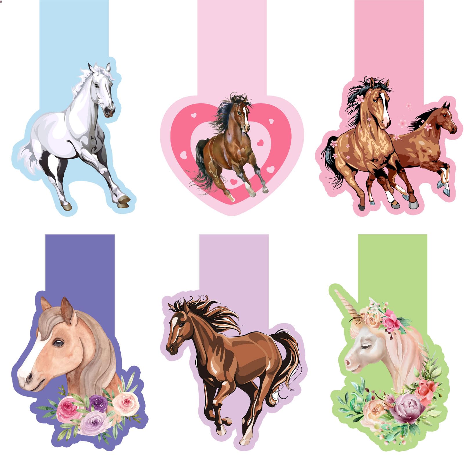 NATOSU 6 Piezas Marcapáginas Caballo Magnético Regalos para Niños Bolsa de Fiesta para Marcapáginas Magnético Caballos Niña Cumpleaños Graduación para Estudiantes Amantes de los Libros Adolescentes