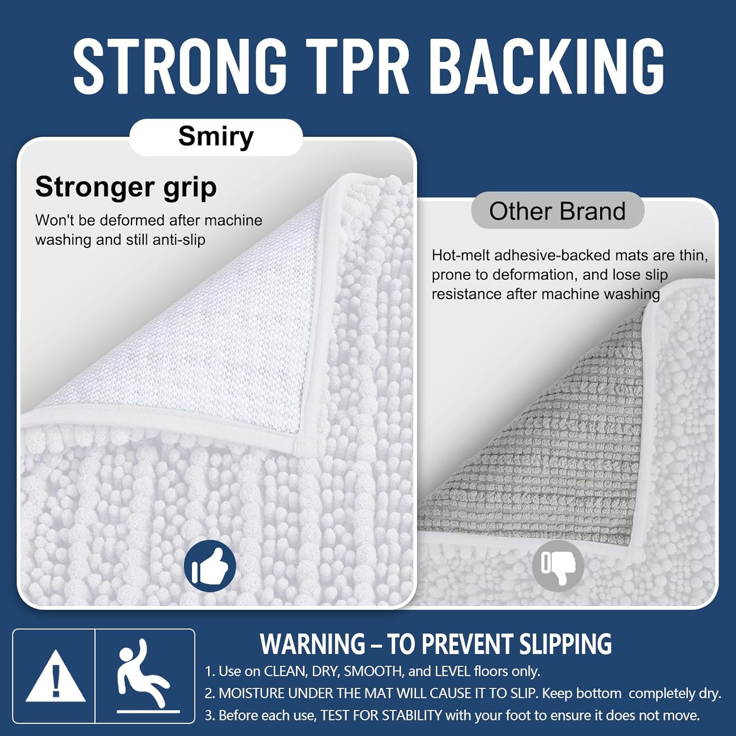 Smiry Bathroom Rugs Mat 48x32, Extra Soft Absorbent Chenille Bath Rugs, Non Slip Rubber Backing Machine Washable Quick Dry Bath Mats for Bathroom Floor, Tub, Shower, Home Decor Accessories, White - Image 3