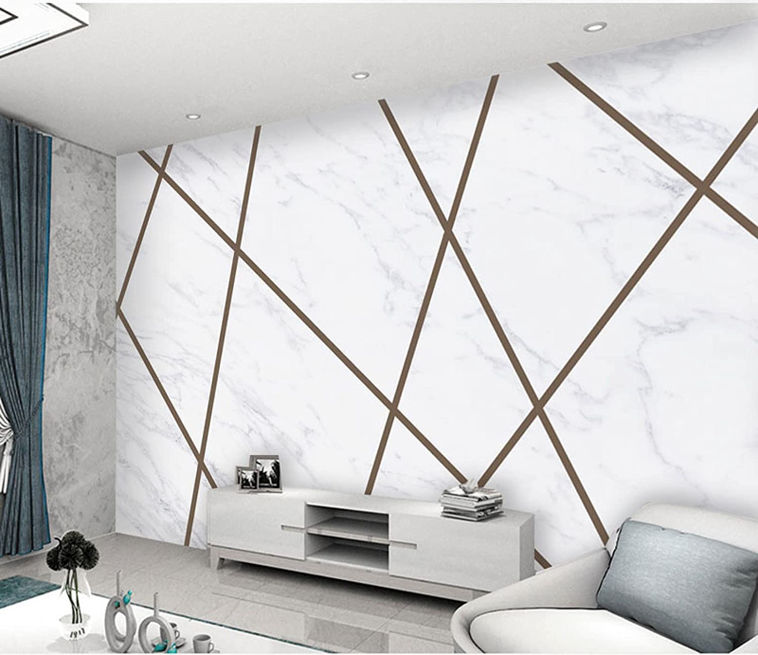 Mural Papel Pintado Foto Casa Personalizado 3D Papel Pintado Mural Líneas Geométricas De Mármol Pared De Fondo De Tv Para Sala De Estar, Pintura En Lienzo Impermeable, Carteles De Pared Autoadhesivos