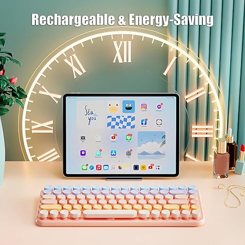 Miniatura 5 de Teclado de máquina de escribir inalámbrico de 2.4 GHzBluetoothUSB-C con cable de membrana recargable para juegos, interruptor de sensación mecánica