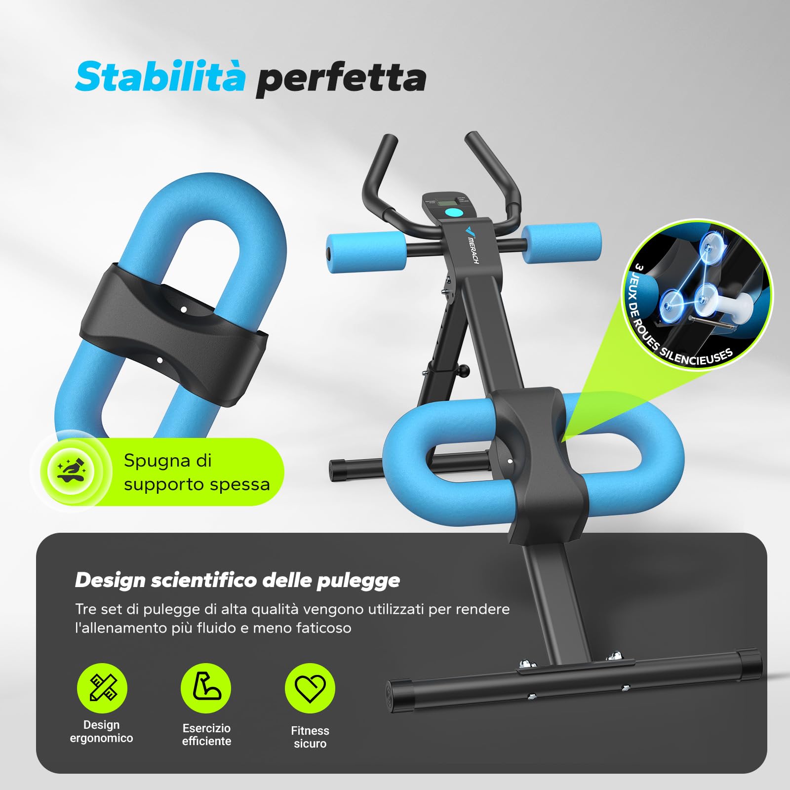 MERACH Attrezzo per addominali, attrezzo per l'allenamento multifunzionale a casa, per l'allenamento di tutto il corpo, attrezzo per addominali con monitor LCD, attrezzo per addominali