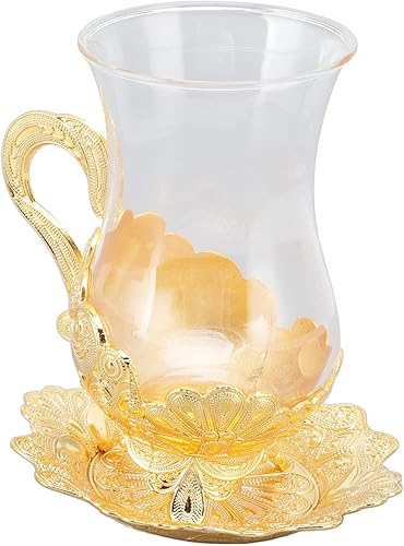 Miniatura 8 de Tazas de café doradas, gabinete de vino de aleación de zinc, platillo dorado para taza de té con mesa de té, taza de agua para exquisitos juegos de