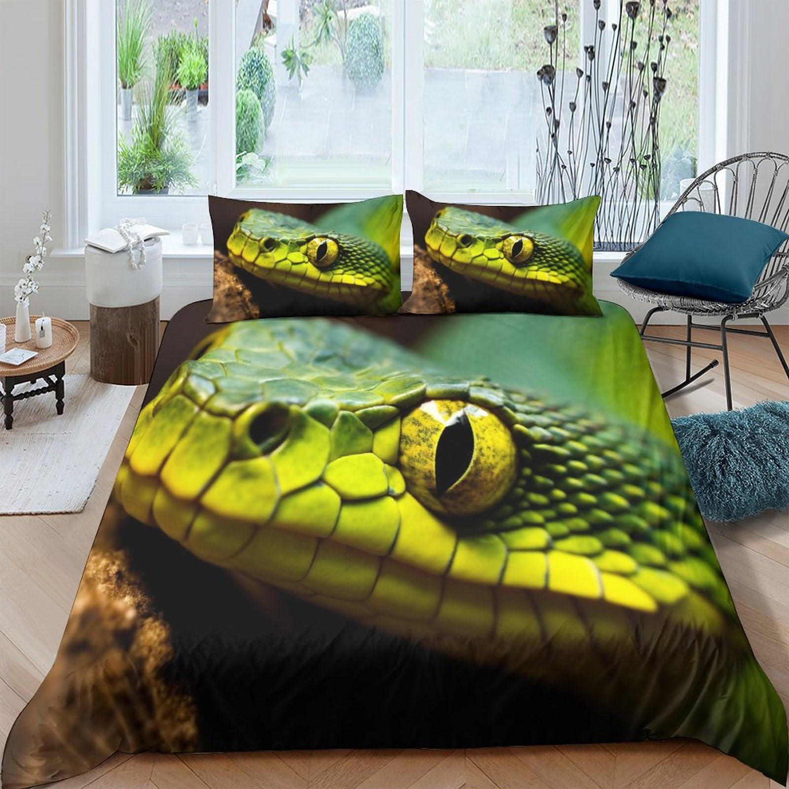 Housse de couette serpent sans repassage parure de lit 3D zippée 200x200 cm