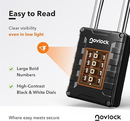 Miniatura 5 de Candado de combinación de grillete largo de 2.76 pulgadas  Candado de 4 dígitos para casillero de gimnasio, armarios, cajas de herramientas,