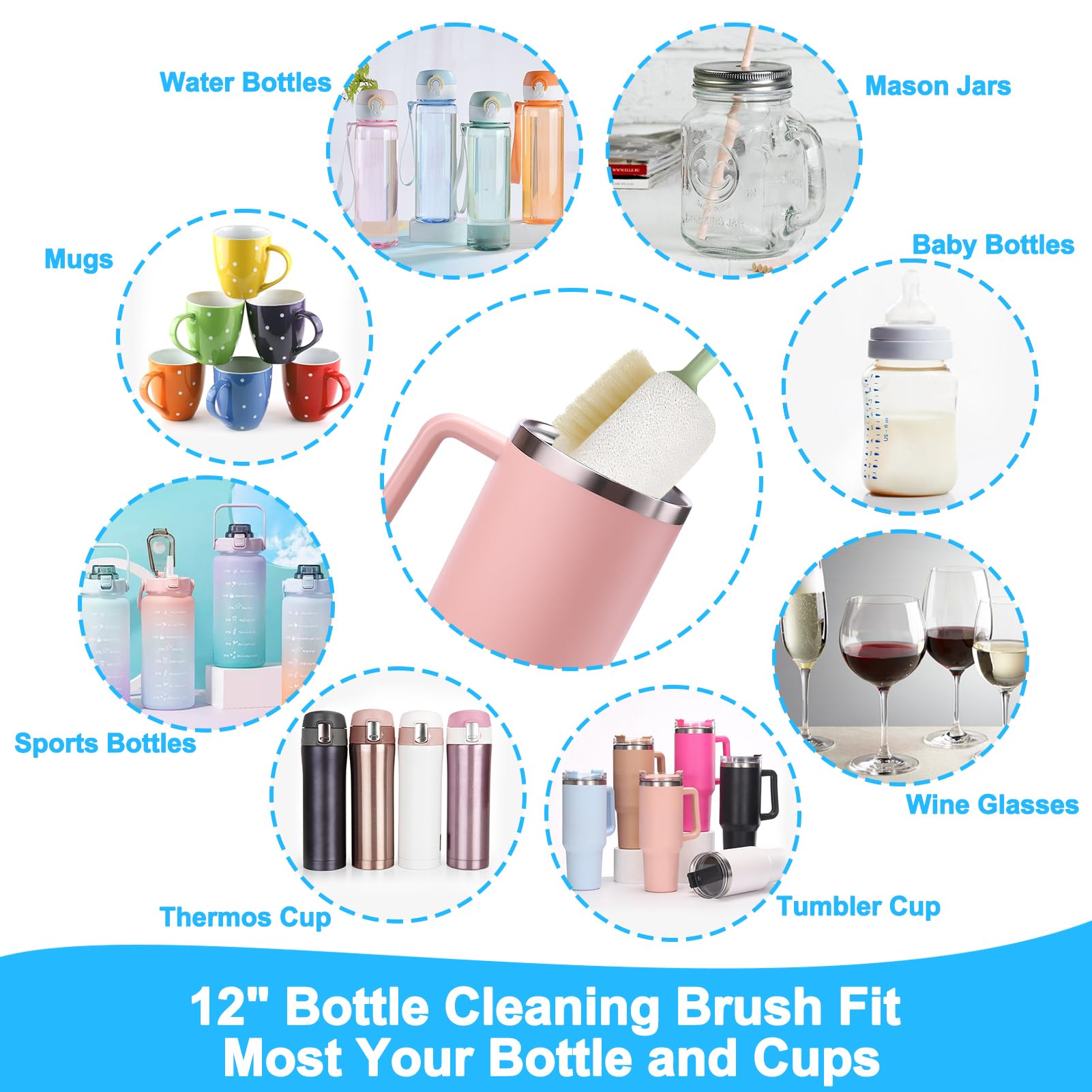 XANGNIER 5-in-1-Flaschenreinigungsbürsten-Set, multifunktionale Wasserflaschenbürste und Strohhalm-Reinigungsbürste, Reinigungswerkzeug-Set für Owala/Stanley/Yeti/einfaches, modernes Becherzubehör