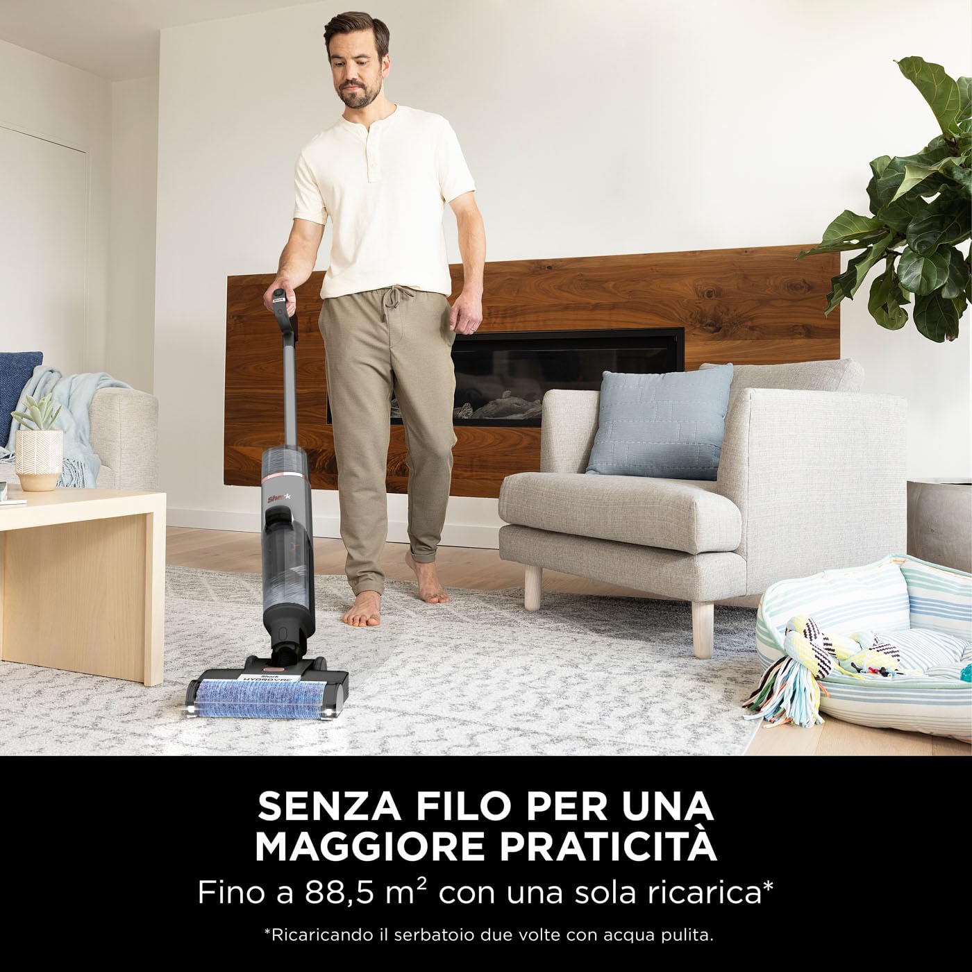 Shark HydroVac, Aspirapolvere e lavapavimenti senza filo con spazzola antimicrobica e liquido multisuperficie neutralizzatore di odori, autopulente, wet & dry, grigio WD210EUCP