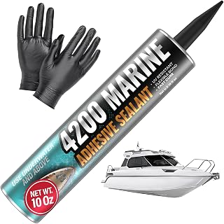 4000/4200 Marine Sealant - Fast-Cure, High-Bond, UV-Resistant Underwater Marine Adhesive Sealant for Boats, Hulls, Decks, and RVs - with Gloves, Nozzle, White 10 oz