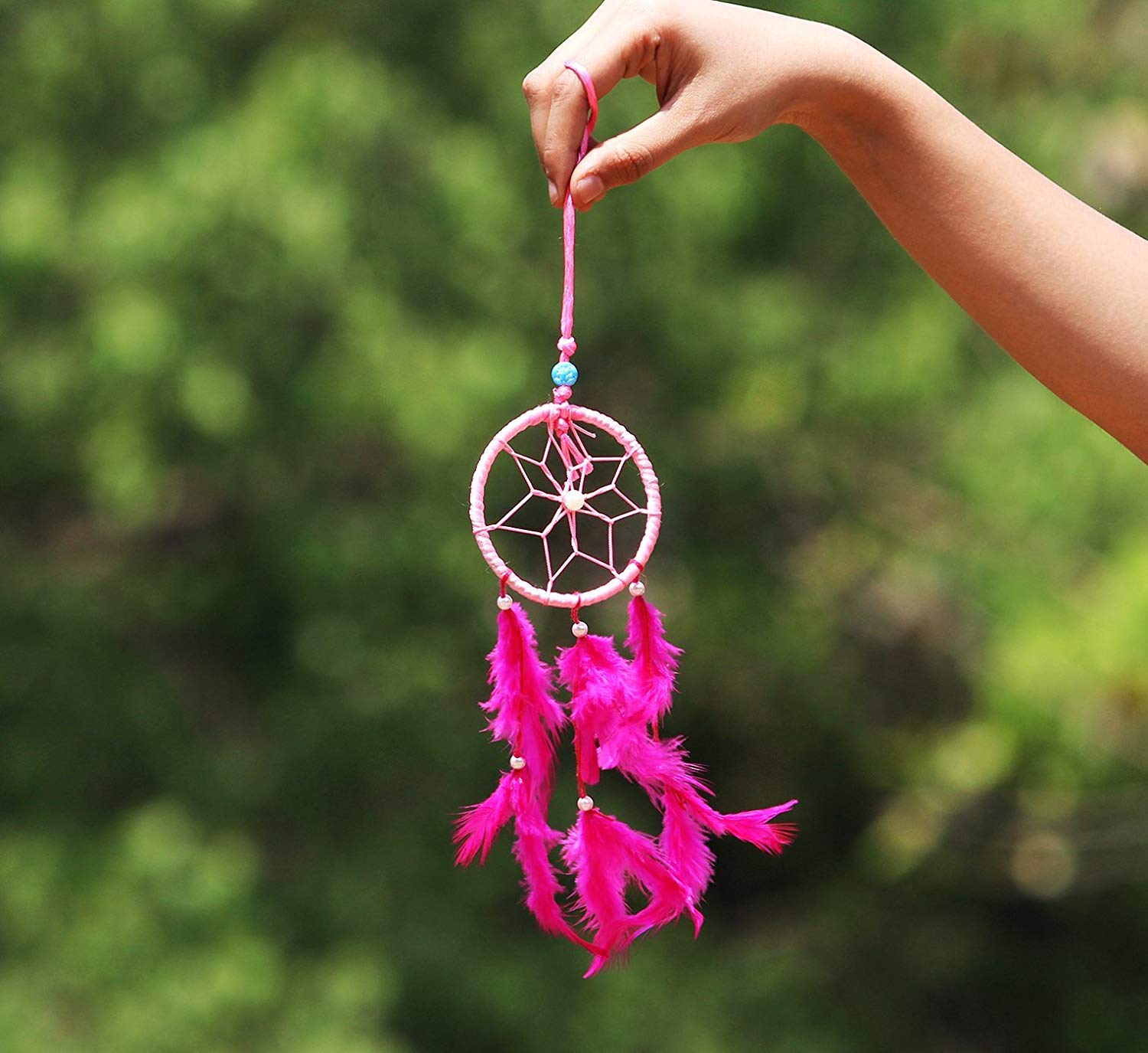 SoilMade Pink Car Dream Catcher, Round Shape, Feather and Metal Made, Size Aprox 5inches and 25g, Pack of 1 Car Dream Catcher in Box-image-27