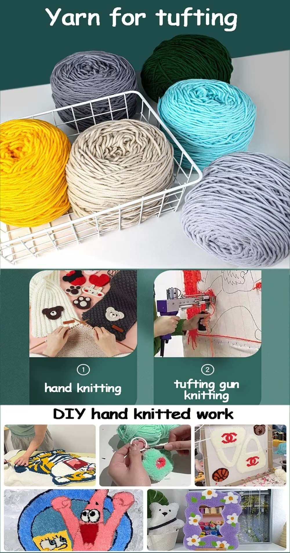 Gomitoli di Lana 6 x 380g gomitoli di Maglia Assortiti, Set Misto di Cotone e Poliestere dai Colori Vivaci per Maglia, Uncinetto, per Pistola per tufting, gomitolo da 5 mm