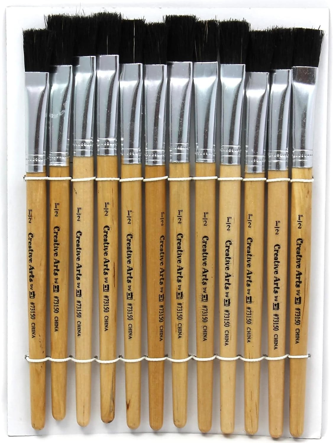 Charles Leonard Creative Arts Round Tip Easel Paint Brushes with Short Stubby Round Handles, 0.625 Inch, Natural Handle and Hog Bristles, 12-Pack (73158)