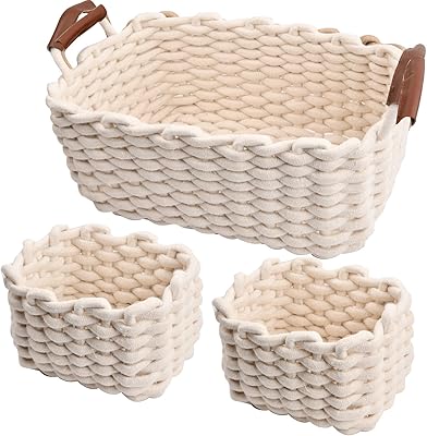 Set 4 Cestini Portaoggetti In Corda Di Cotone - Organizer Impilabile Per Camera, Bagno E Casa - Foto 4