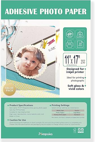 Miniatura 7 de Papel fotográfico autoadhesivo de 8.5 x 11, adhesivo fotográfico brillante para impresora de inyección de tinta, paquete de 100 unidades a granel,