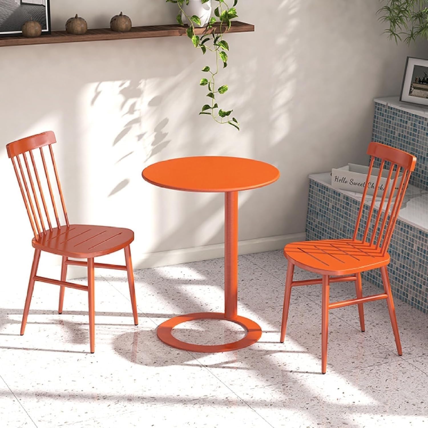 C-Shaped Round Side Table for Living Room, Bedroom, and Office - Metal Coffee and Bedside Table (Orange, 18.9 * 18.9 * 27.2in)
