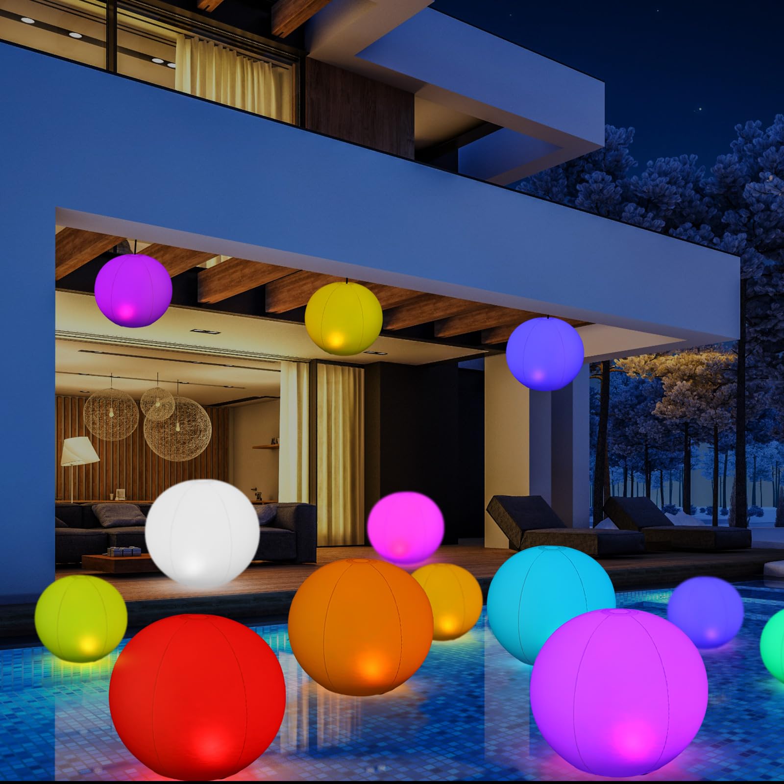 Wettarn 8 Pcs Solar Floating Pool Lights with Remotes Inflatable Light up Pool Balls 2 Size 16