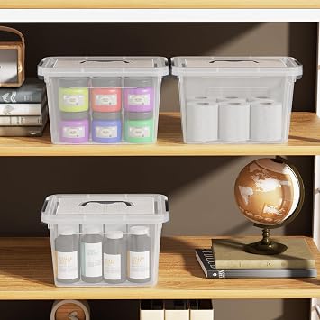 6 Packs 6 L Clear Plastic Storage Boxes with Lid & Handle, Grey