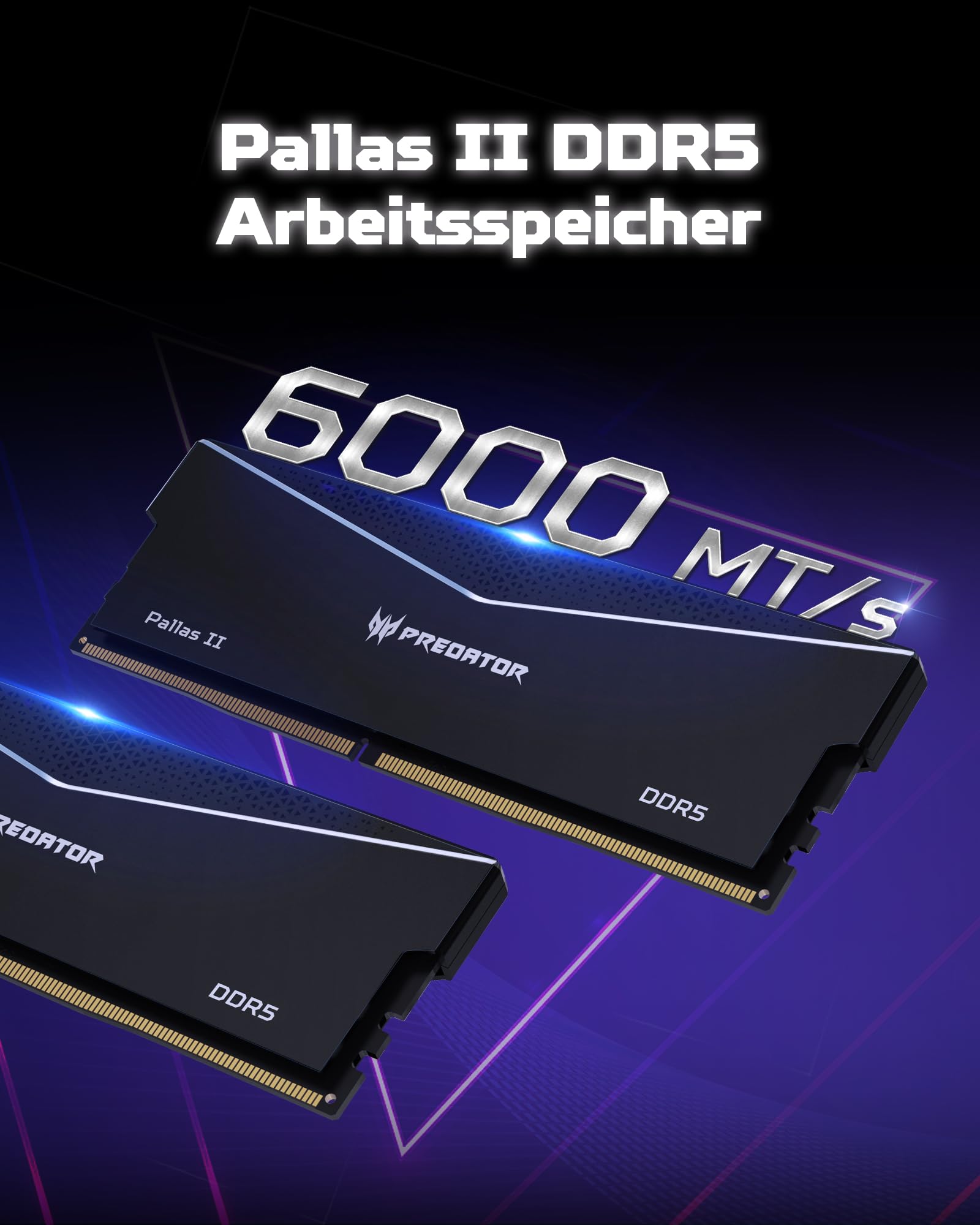 Acer Predator Pallas II DDR5 RAM 32GB (16GBx2) 6000MHz CL36 - für Intel XMP 3.0 & AMD Expo - PC Computer Gaming Arbeitsspeicher - Schwarz
