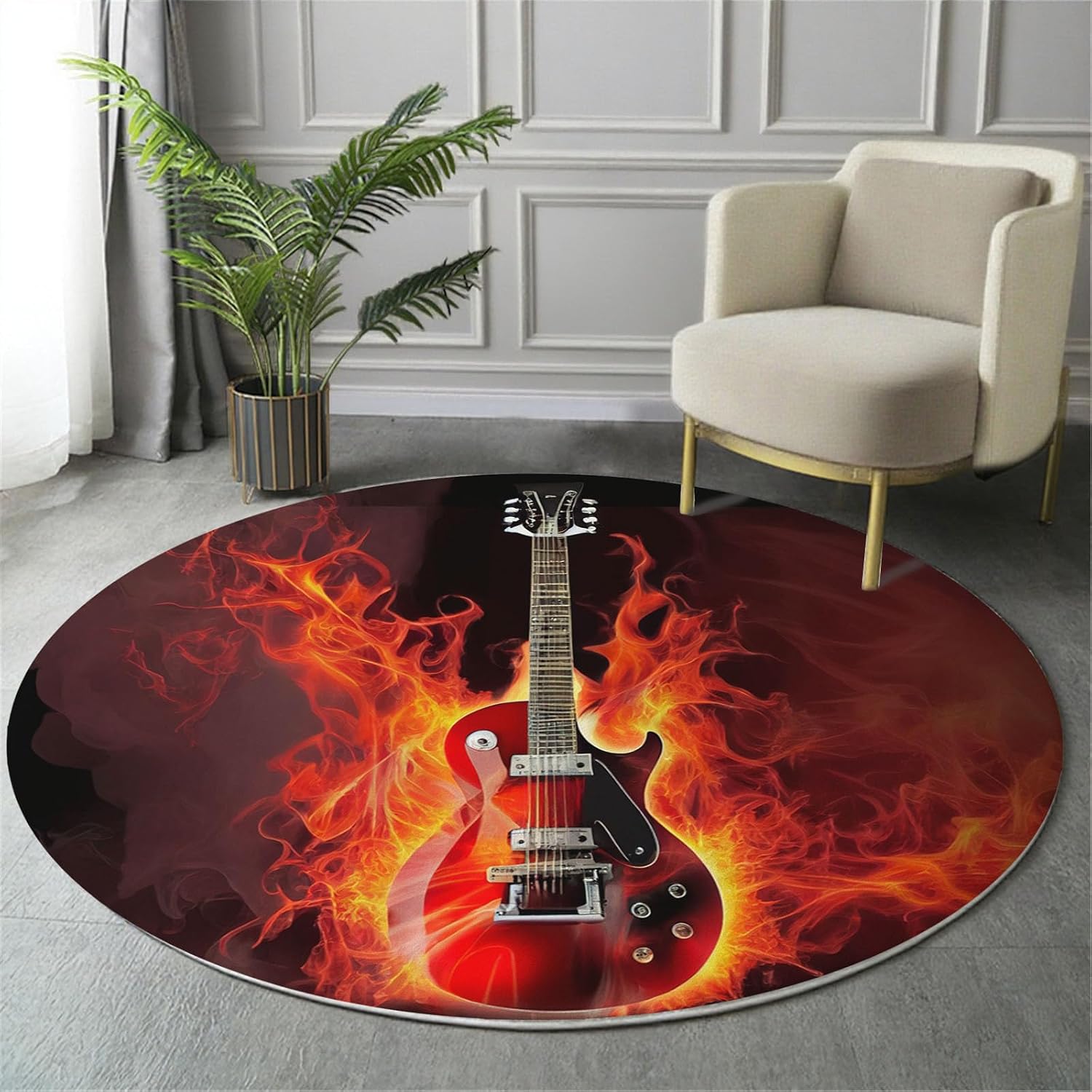 Elec Ring Rug Amazon.com: Flame Electric Guitar Round Rug 2Ft7In Area Rug Indoor ...