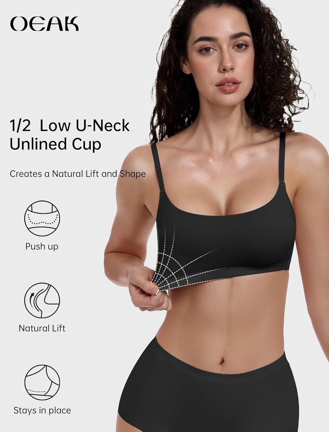 OEAK Womens Comfortable Bras No Underwire Cami Bra Seamless Unlined Bralettes Scoop Neck Unpadded Everyday Sports Tshirt Bra - Image 2