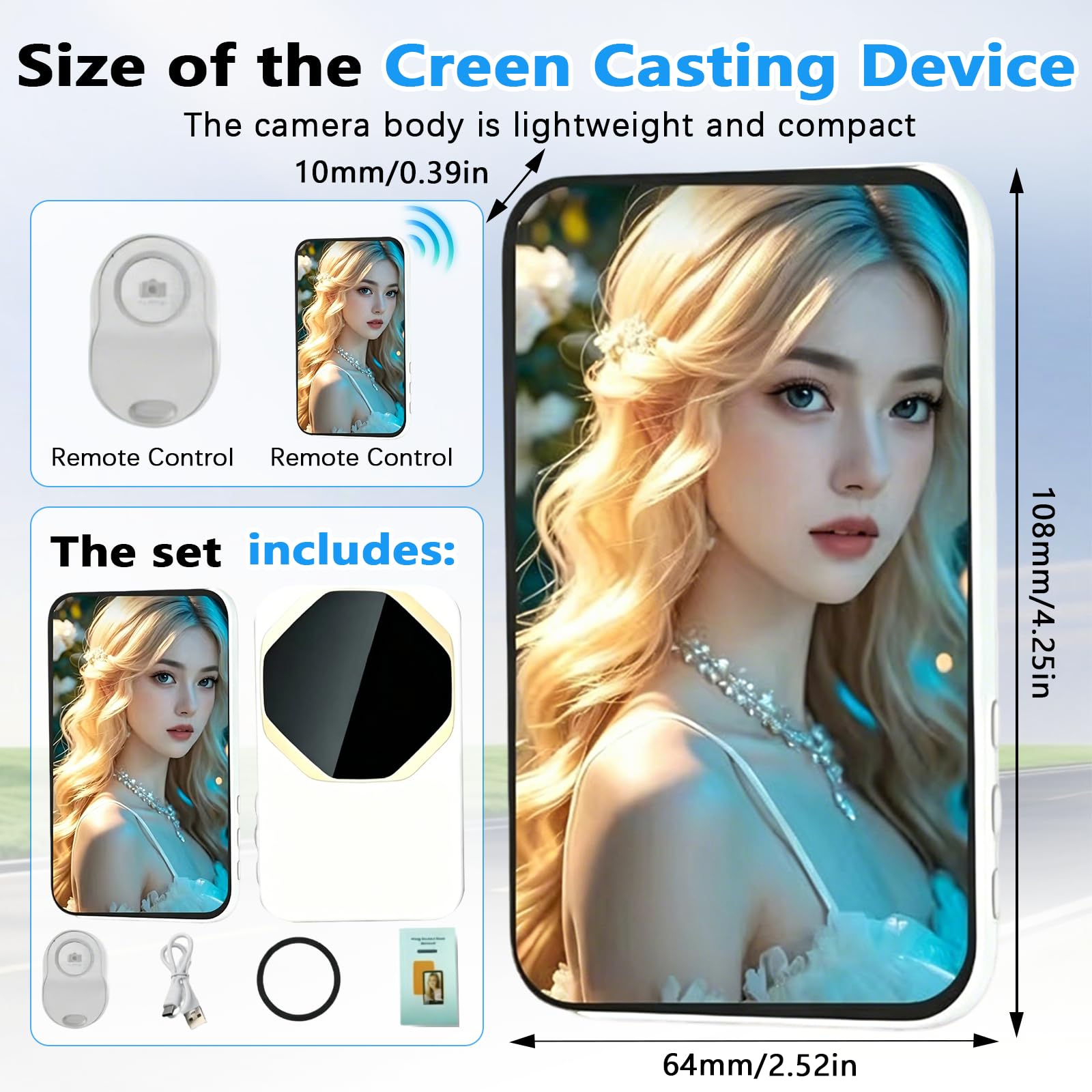 Monitor para Selfies para iPhone Android, Pantalla Inalámbrica para la Cámara Trasera del Smartphone con Control Remoto Accesorios Phone para Vlog TIK-Tok You-Tube Live-Stream