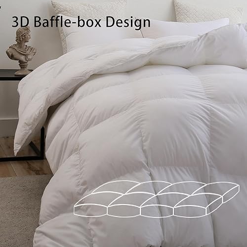 Miniatura 3 de L LOVSOUL Edredón blanco individual XL, relleno de plumón de ganso, relleno de edredón esponjoso para todas las estaciones, peso medio de 35 onzas