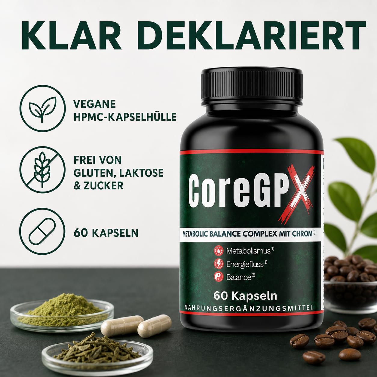 Core GPX Original von ZENICAPS – 60 Stoffwechsel Kapseln mit Chrom & Jod – Chrom für normalen Makronährstoffwechsel, Jod für Energiestoffwechsel – mit Grüntee, grünem Kaffee, L-Carnitin & L-Tyrosin