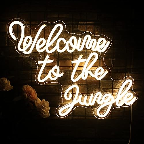Miniatura 6 de Letrero de Neón "Bienvenido a la Jungla" en Blanco Cálido, Letrero de Luz LED para Decoración de Pared, Letra USB Iluminada para Dormitorio,