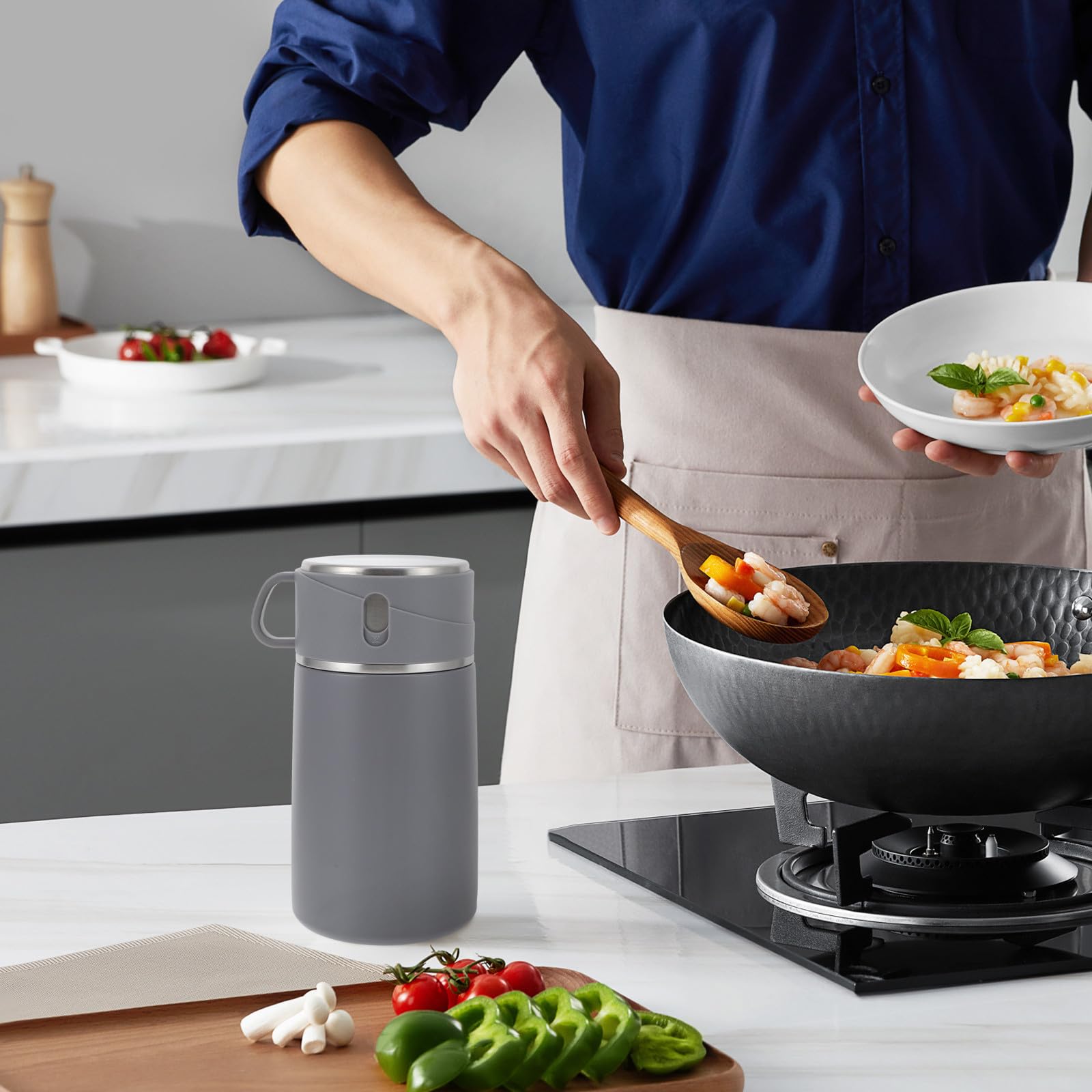 Termo para Comida Caliente de 600ml en Acero Inoxidable y Pp, Portátil Prueba de Fugas, Adecuado para Uso Doméstico y Viaje