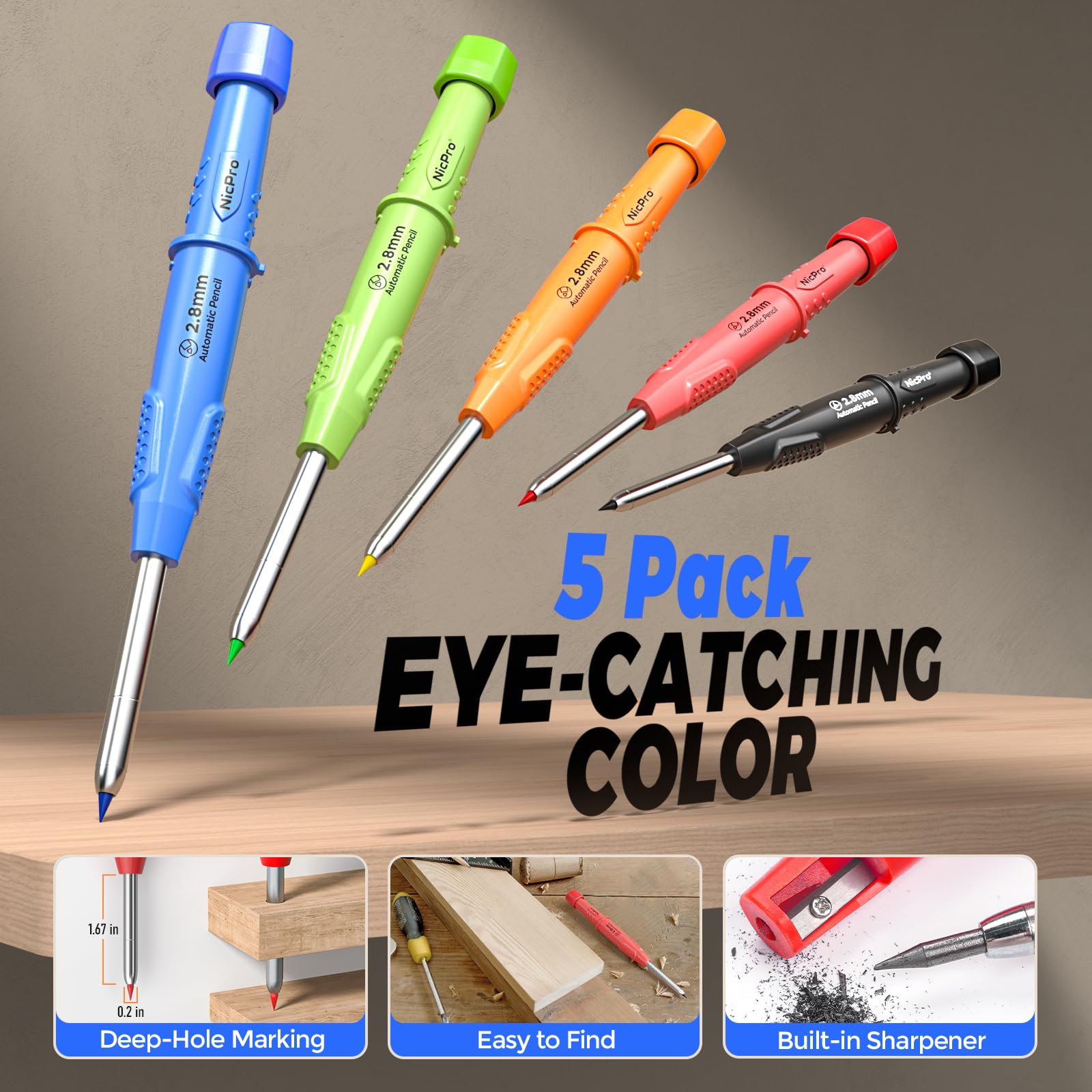 Nicpro 44 Pack Carpenter Pencil, Long Nib Marker, Center Punch, Scribe Tool — Amazon image 2