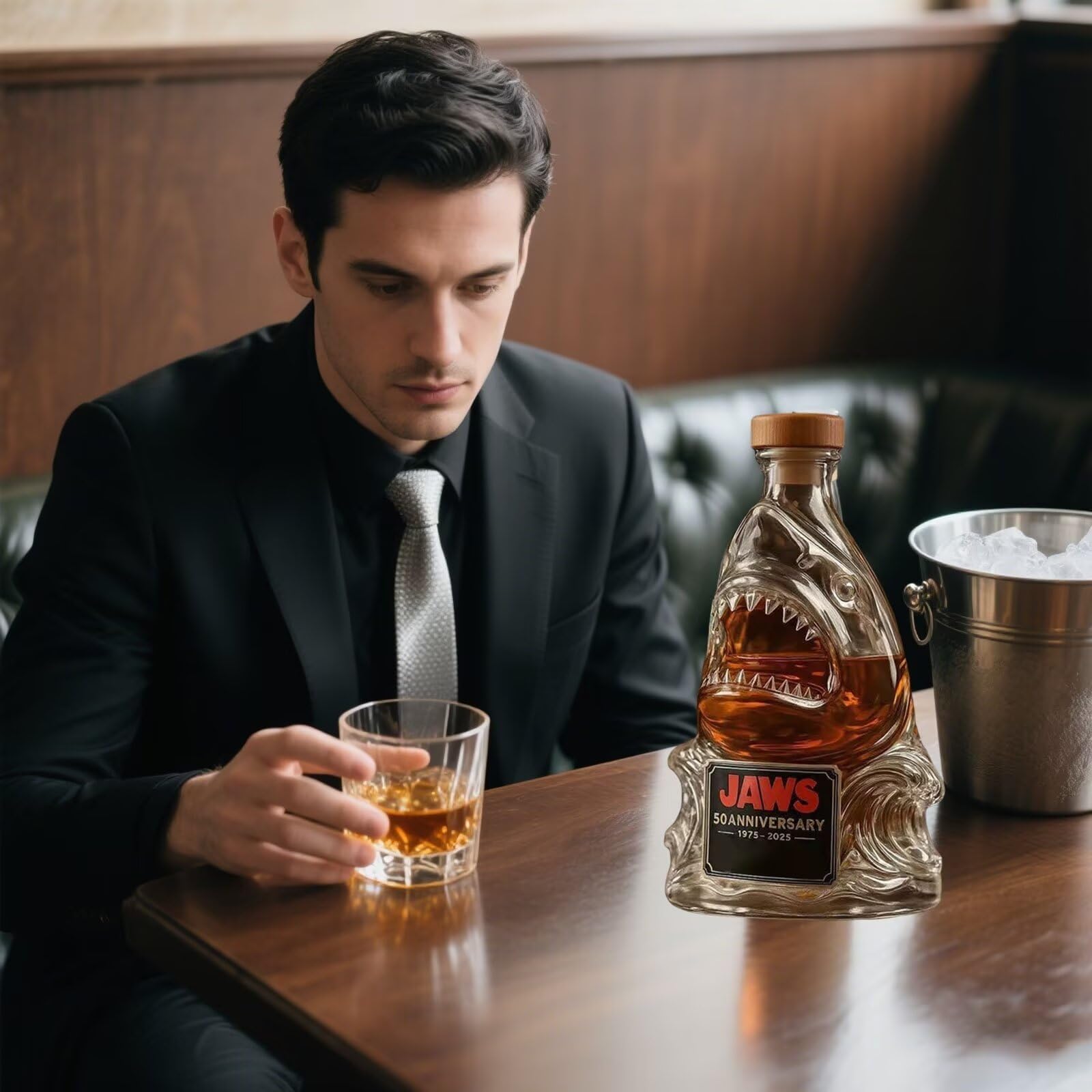 karafka, 300 ml figurka artystyczna, trójwymiarowe ozdoby na butelkę whisky z motywem rekina, nowatorskie szklane karafki do zwierząt(A)