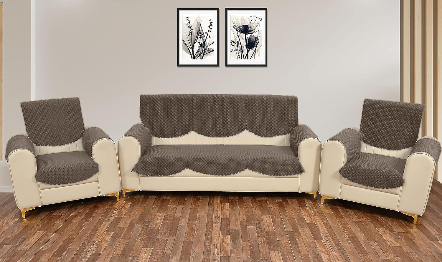 HOME BEAUTIFIER Solid Color Premium Quilted Sofa Cover Set for 5 Seater Sofa | 3 Seater and 2 Seater Sofa Slip Covers/Velvet Sofa Panel (Mouse, 5 Seater + Arms (Total Pack of 12)) (B0DCTV3Q5V) Amazon Price History, Amazon Price Tracker