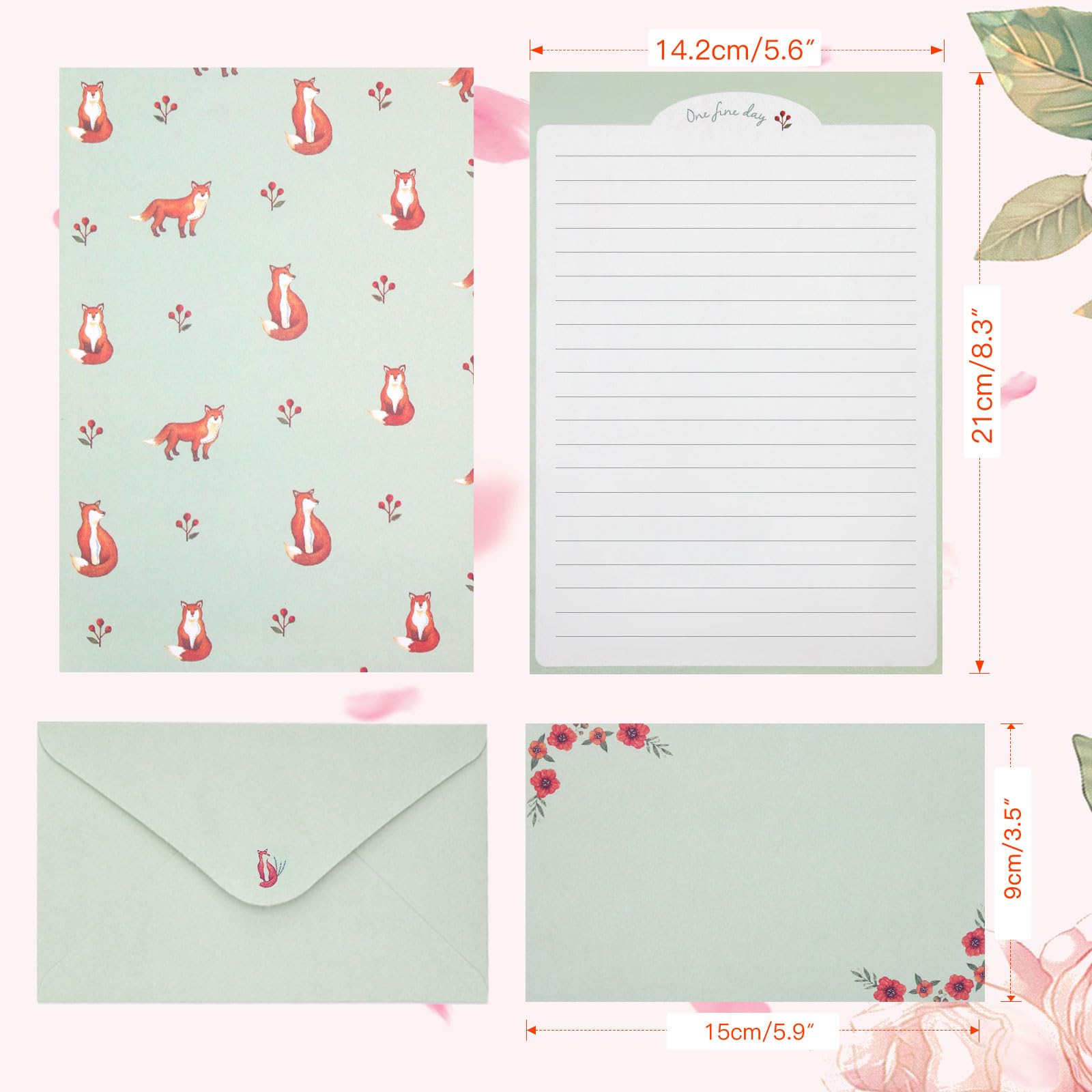 KSIWRE 54 PCS Stationery Set with Envelopes,36 Writing Paper+18 Envelopes,Cute Lined Stationery Paper for Writing Letters Invitations Poem Office School Supplies - Image 4