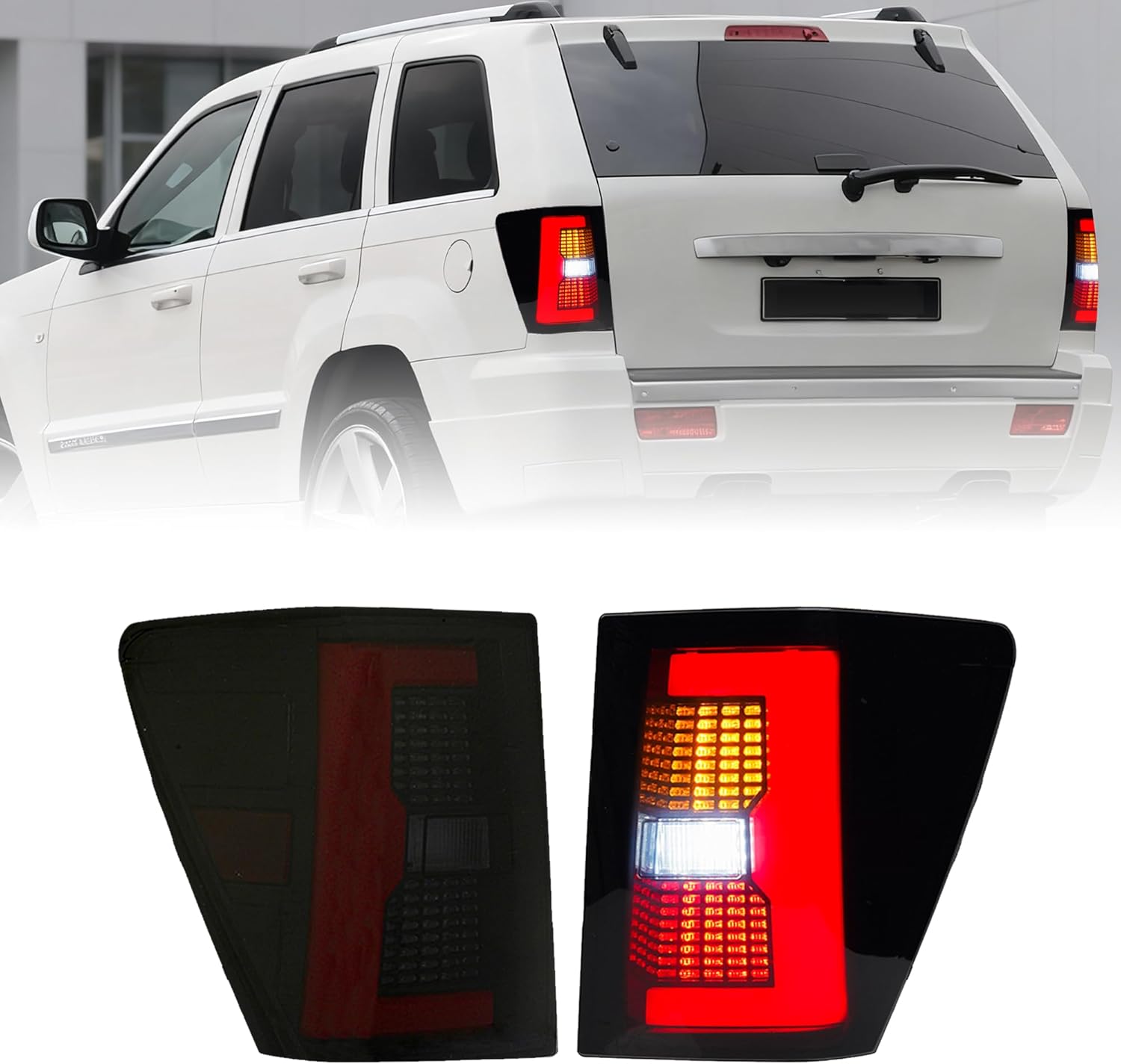 LED Tail Lights for 2005-2006 2007-2010 Jeep Grand Cherokee Taillight Assembly Brake Assembly Reverse Lamp Assembly Rear Lamp Assembly