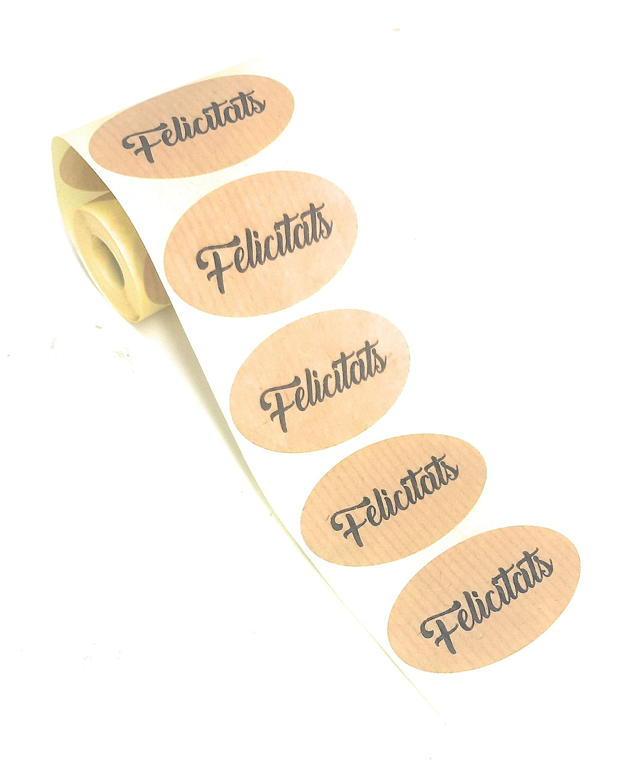 TODOKRAFT 300 Oval Kraft Adhesive Labels, Congratulations in Catalan Perfect for Your Business