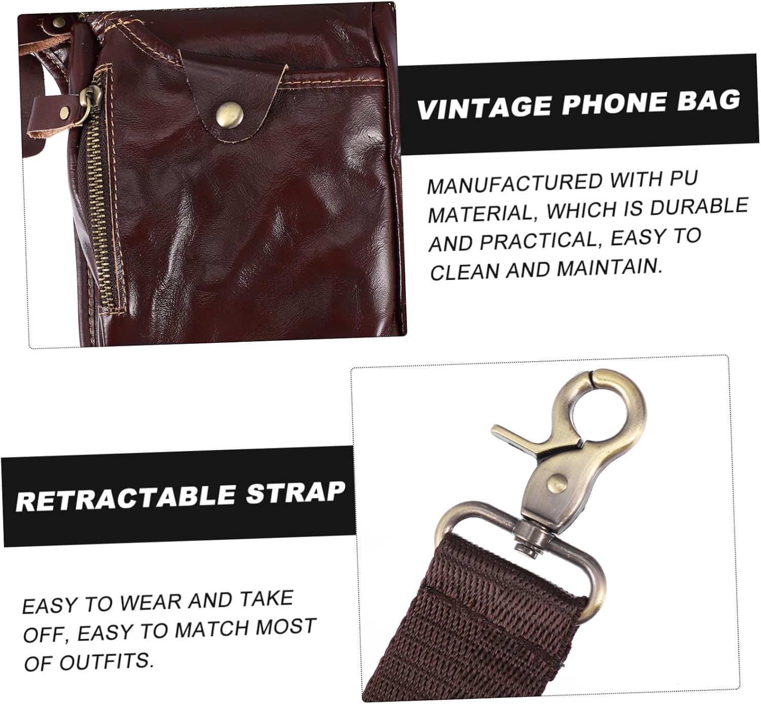 YARNOW 1pc Mens Fanny Pack Crossbody Phone Bag Vintage Cycling Waist Bag Pu Phone Pouch for Outdoor Sports