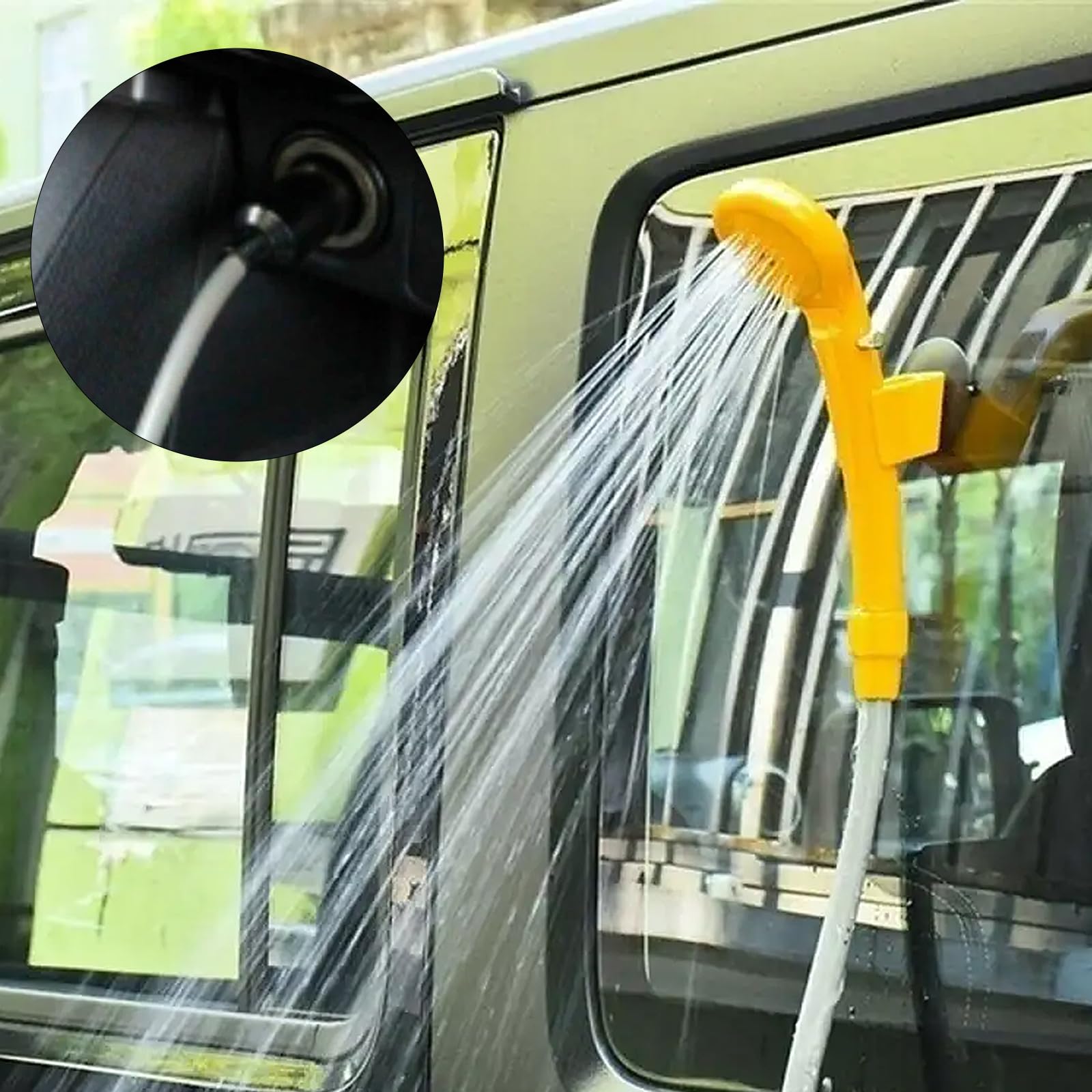 Douche De Camping Portable SUNOYA – 12V, Ventouse + Crochet, Tuyau 2m, Câble 5m, Pour Voiture, Bain D’animal, Jardin, Jaune